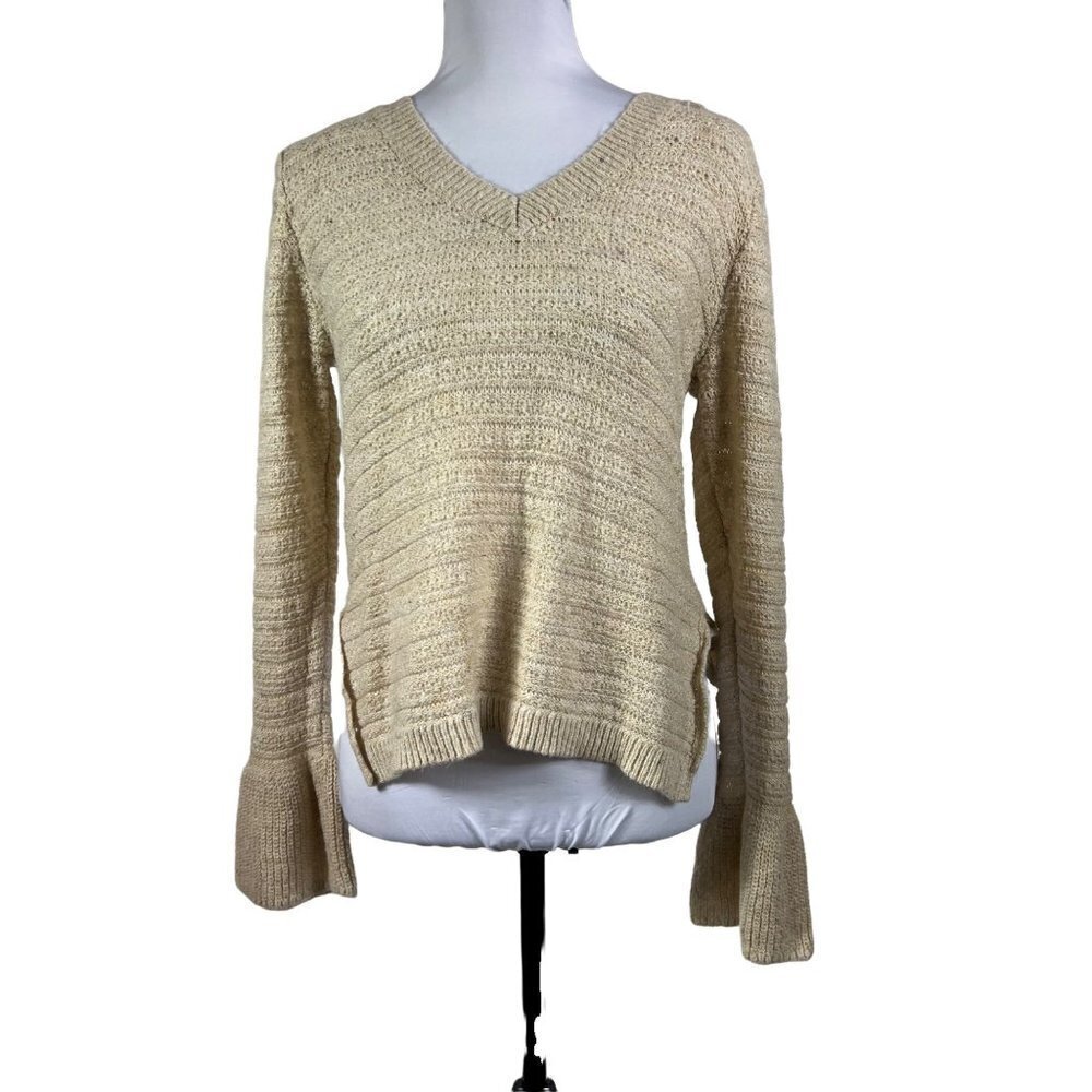 𝅺knox Rose Cream Ivory Sweater V Neck Flared Cuffs size XS